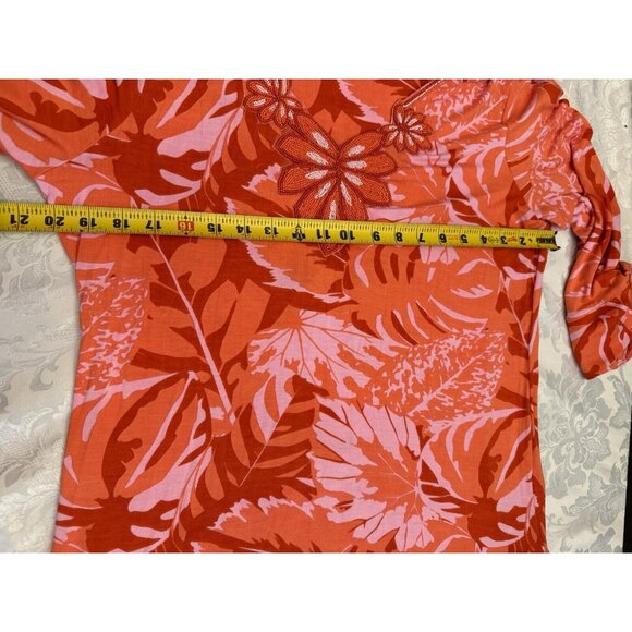 Soft Surroundings Med Tropical Palm Beaded Tunic Top Del Rio Orange resortwear - Picture 9 of 11